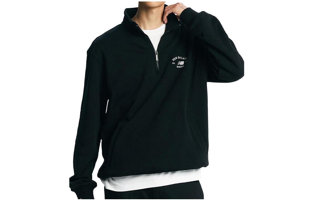 New Balance Logo Half-Zip Pullover Sweatshirt Unisex Black NBNCD4A023-19