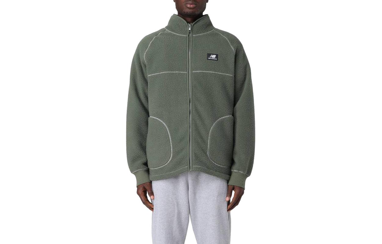 New Balance Logo High-Collar Zip-Up Jacket Green Long-Sleeve MJ33503D-ON