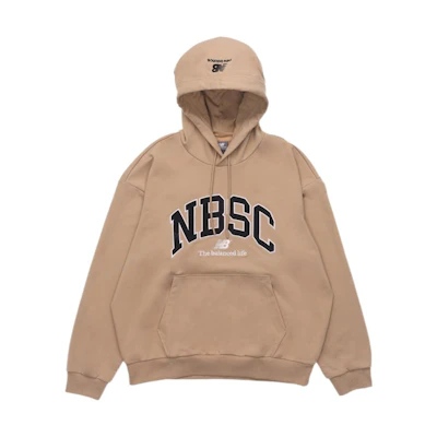 New Balance Logo Hoodie Khaki Unisex Long Sleeve with Drawstring 5CC44353-BEI