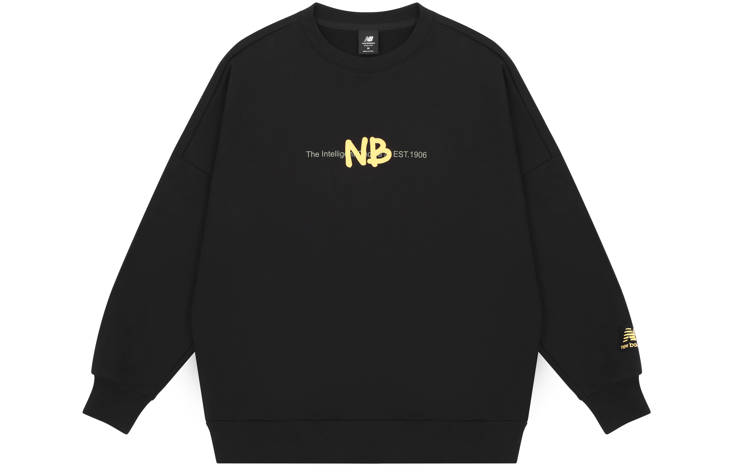 New Balance Logo Knit Crewneck Pullover Sweatshirt Black AMT13365-BK