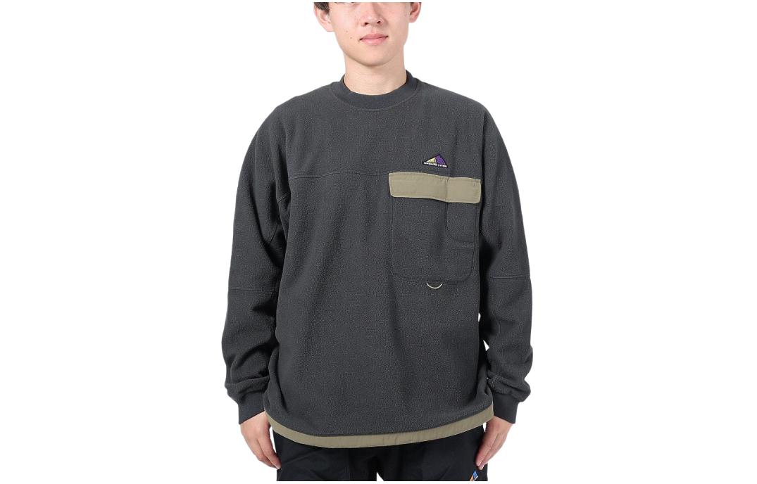 New Balance Logo Patch Crewneck Long Sleeve Sweatshirt Dark Gray AMT35115-ACK