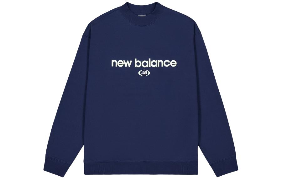 New Balance Logo Print Casual Knit Pullover Sweatshirt Navy Blue MT41597-NNY