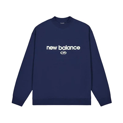 New Balance Logo Print Casual Knit Pullover Sweatshirt Navy Blue MT41597-NNY