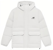 New Balance Logo Print Hidden Zip Hooded Down Jacket White. AMJ23340-GYM New Balance Logo Print Hidden Zip Hooded Down Jacket White. AMJ23340-GYM