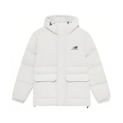 New Balance Logo Print Hidden Zip Hooded Down Jacket White. AMJ23340-GYM