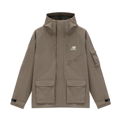 New Balance Logo Print Hooded Windbreaker Utility Jacket Unisex Linen Color AMJ31320-DRI