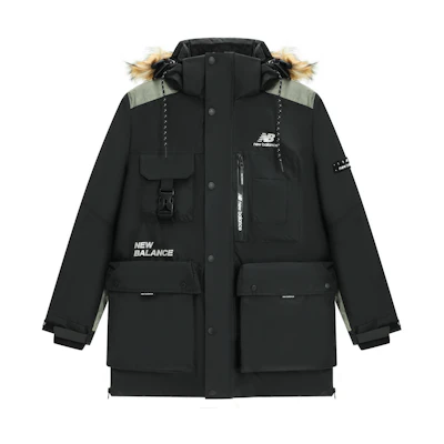New Balance Logo Print Insulated Hooded Down Jacket Unisex Winter Black. AMJ14300-BK