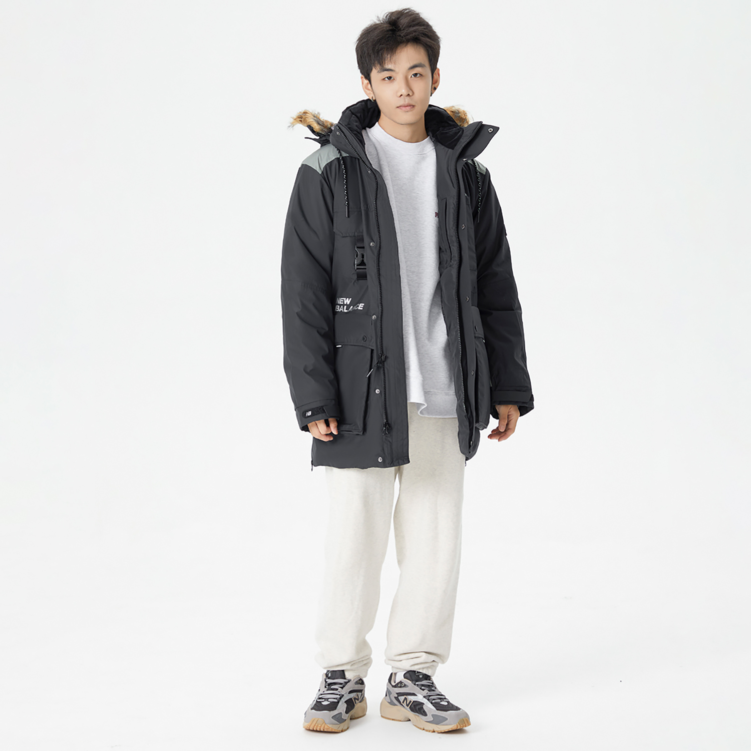 Shop New Balance Logo Print Insulated Hooded Down Jacket Unisex Winter Black. AMJ14300-BK