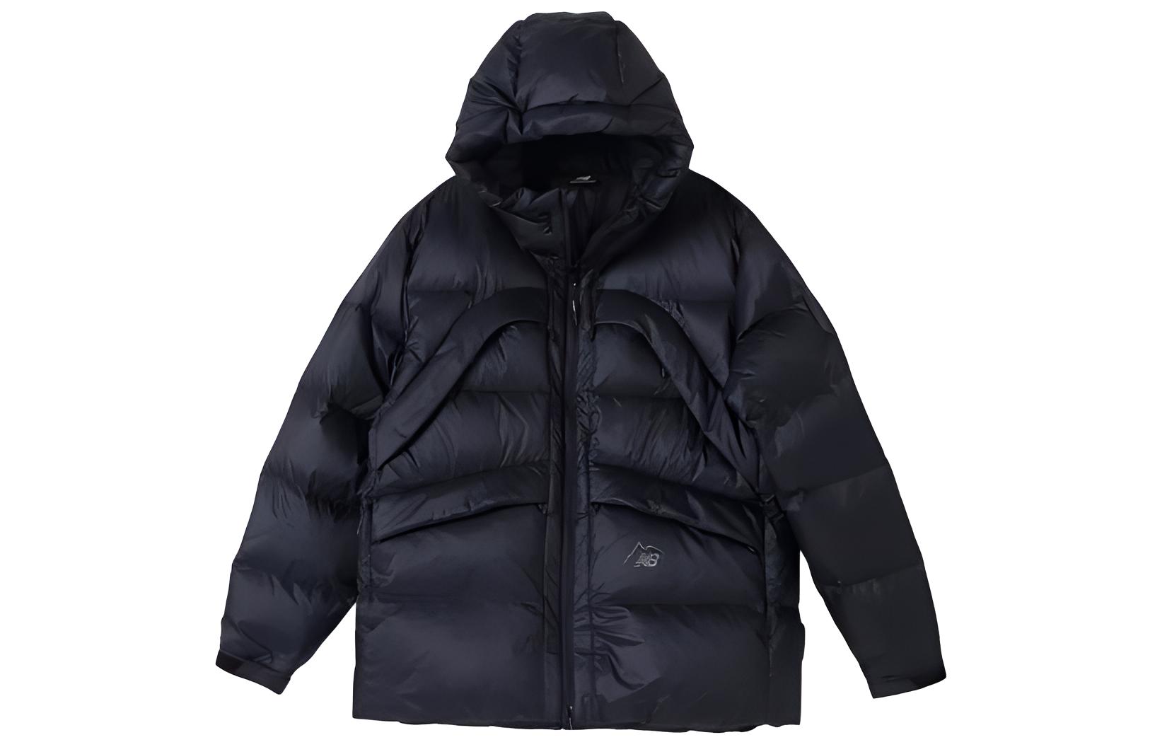 New Balance Logo Print Loose Fit Hooded Down Jacket Unisex - Black NBNPD49013-19