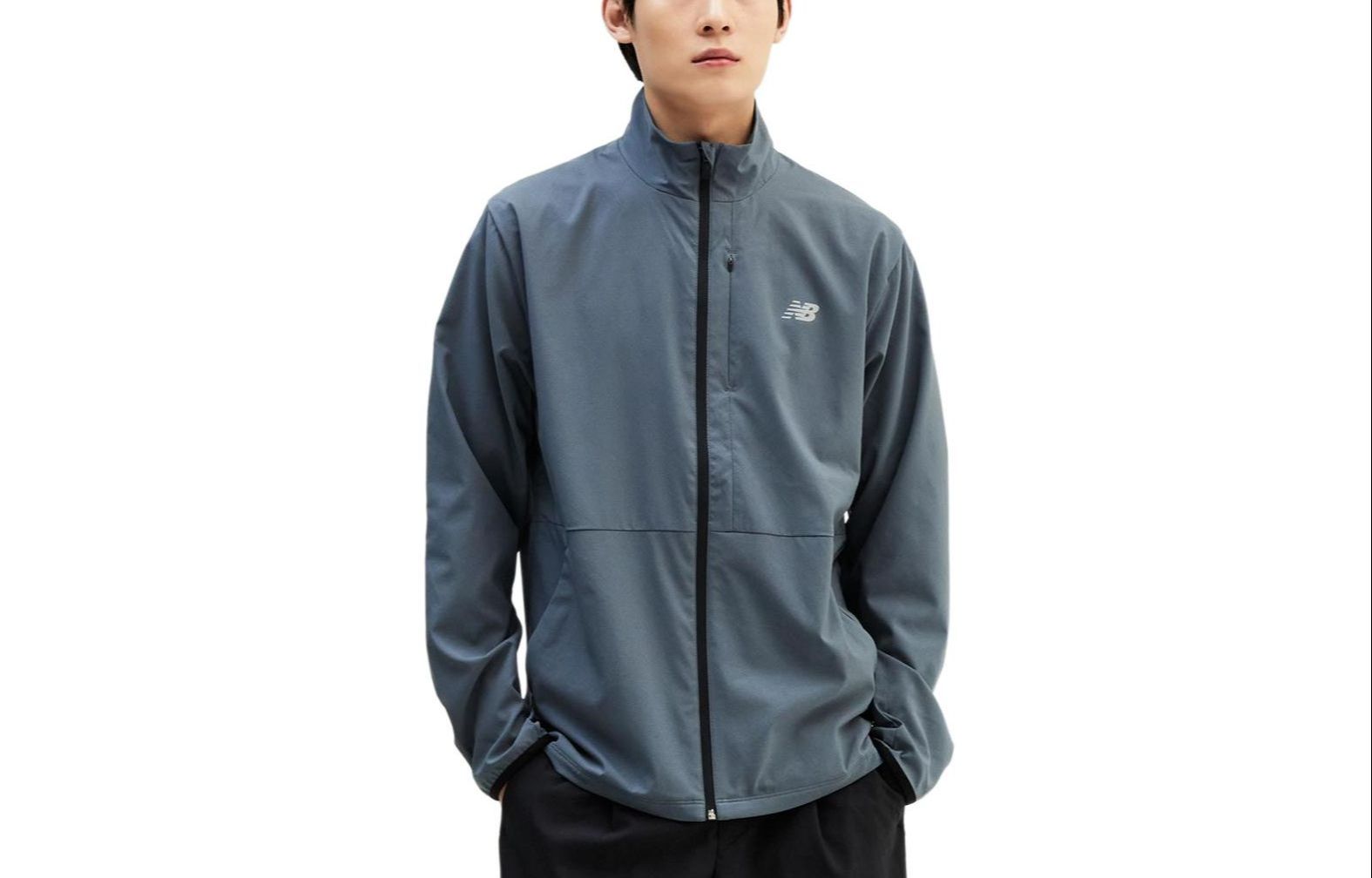 New Balance Logo Print Zip-Up Jacket with Stand Collar - Dark Gray NBMDE2P041-17