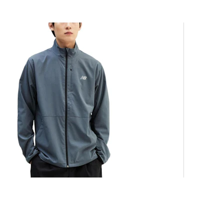 New Balance Logo Print Zip-Up Jacket with Stand Collar - Dark Gray NBMDE2P041-17