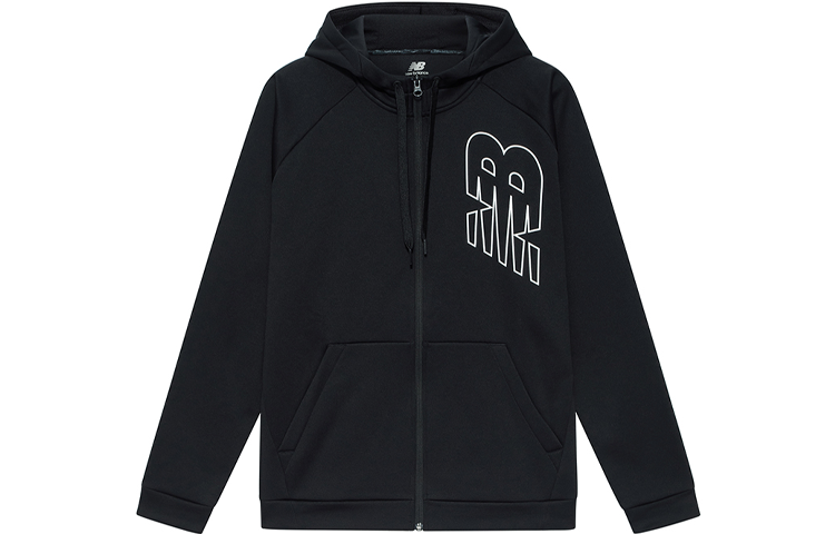New Balance Logo Printed Fleece Hoodie Jacket Winter Black AMJ13020-BK