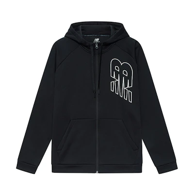 New Balance Logo Printed Fleece Hoodie Jacket Winter Black AMJ13020-BK