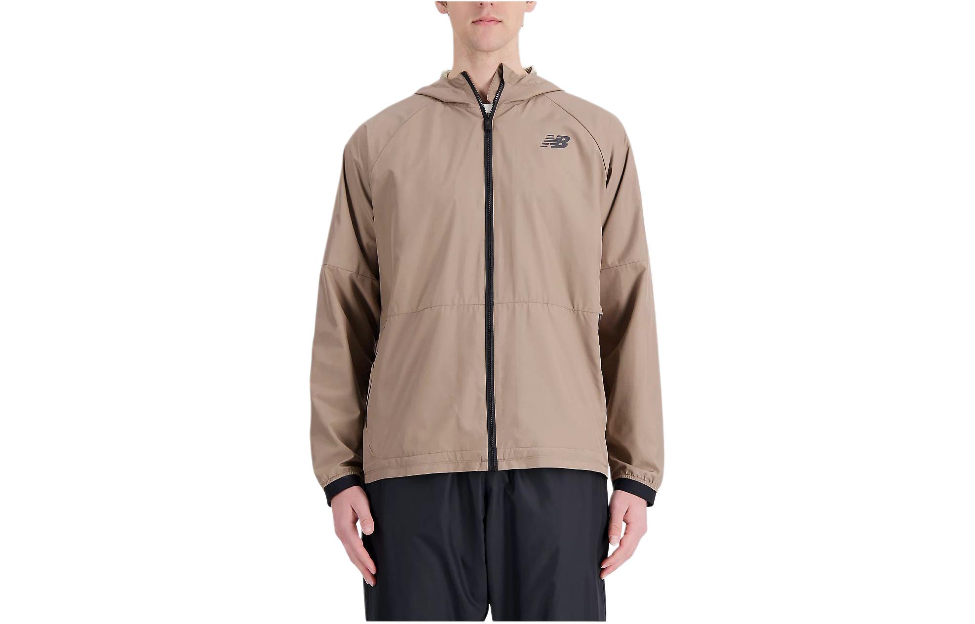 New Balance Logo Printed Straight-Cut Breathable Hoodie Jacket - Grass Mushroom AMJ31044-MS