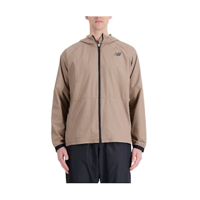 New Balance Logo Printed Straight-Cut Breathable Hoodie Jacket - Grass Mushroom AMJ31044-MS