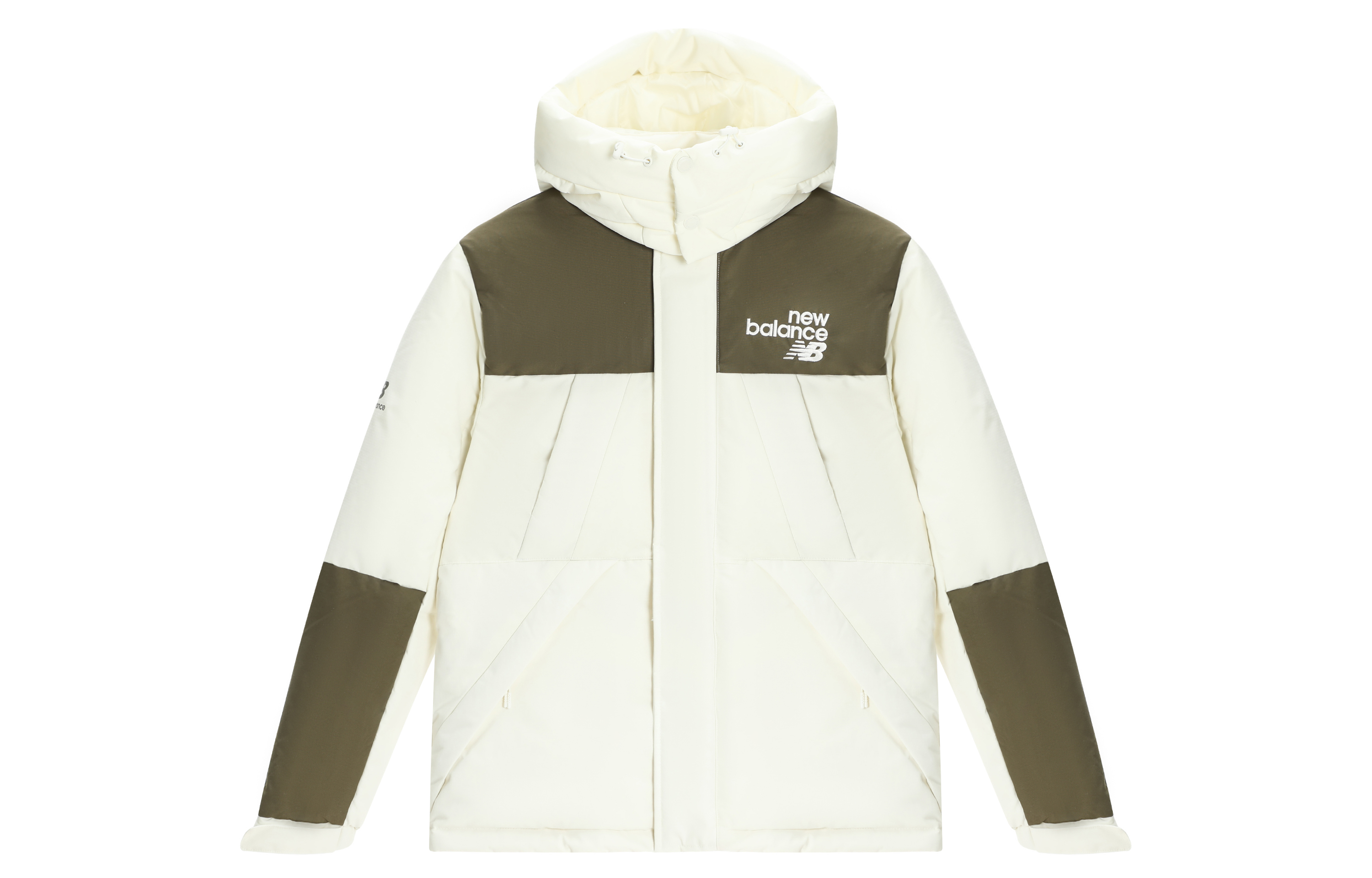 New Balance Logo Printed Windproof Hooded Down Jacket White Unisex Winter Coat. AMJ24377-CIC