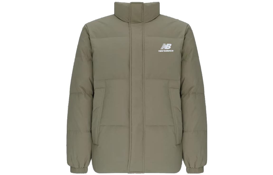 New Balance Logo Printed Zip-Up Puffer Jacket Unisex Military Green. AMJ24359-CGN
