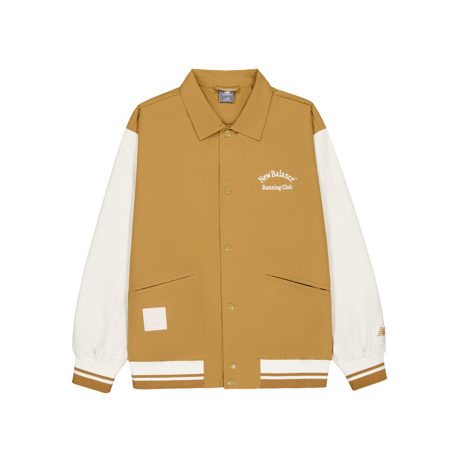 New Balance Logo Striped Polo Collar Retro Jacket Men’s Tan Brown AMJ43319-GIN