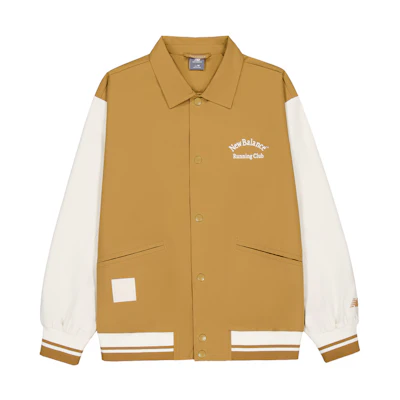 New Balance Logo Striped Polo Collar Retro Jacket Men’s Tan Brown AMJ43319-GIN