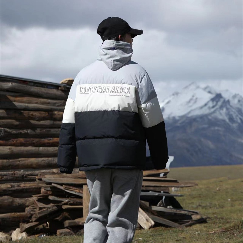 Shop New Balance Logo Zipper Short Puffer Jacket Unisex Light Grey 5PC44283-GR