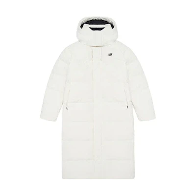New Balance Long White Hooded Down Jacket Unisex Winter Coat. NPD46141-WT
