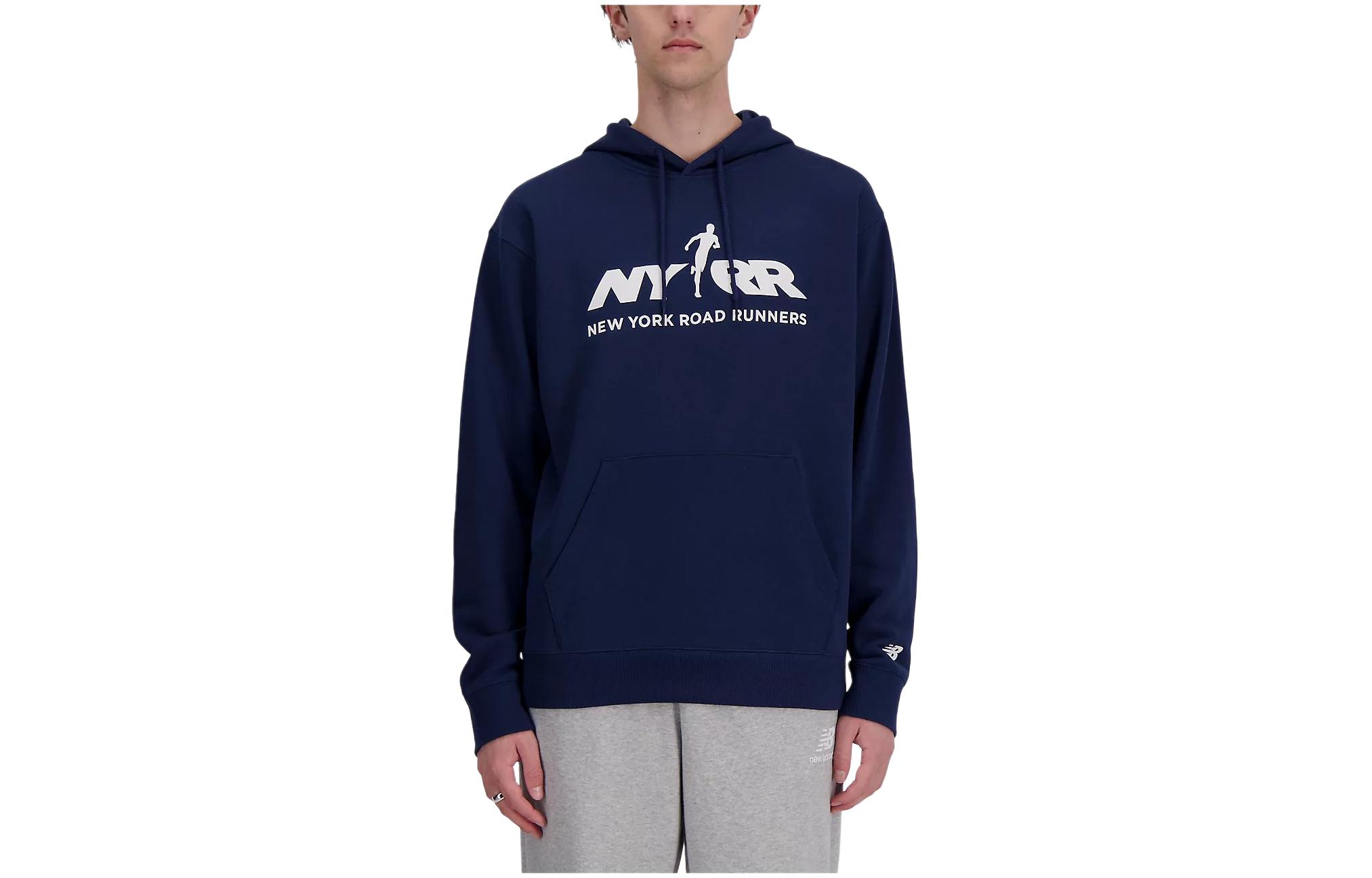 New Balance Loose-Fit Letter Print Hoodie Navy Blue Sweatshirt MT41650B-NNY