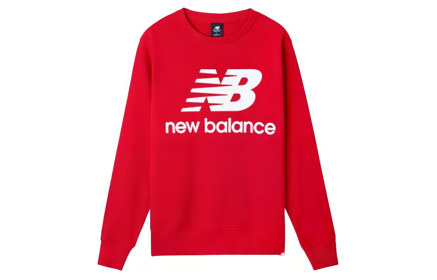 New Balance LS Logo Graphic Crewneck Slim Fit Pullover Sweatshirt Red AMT91548