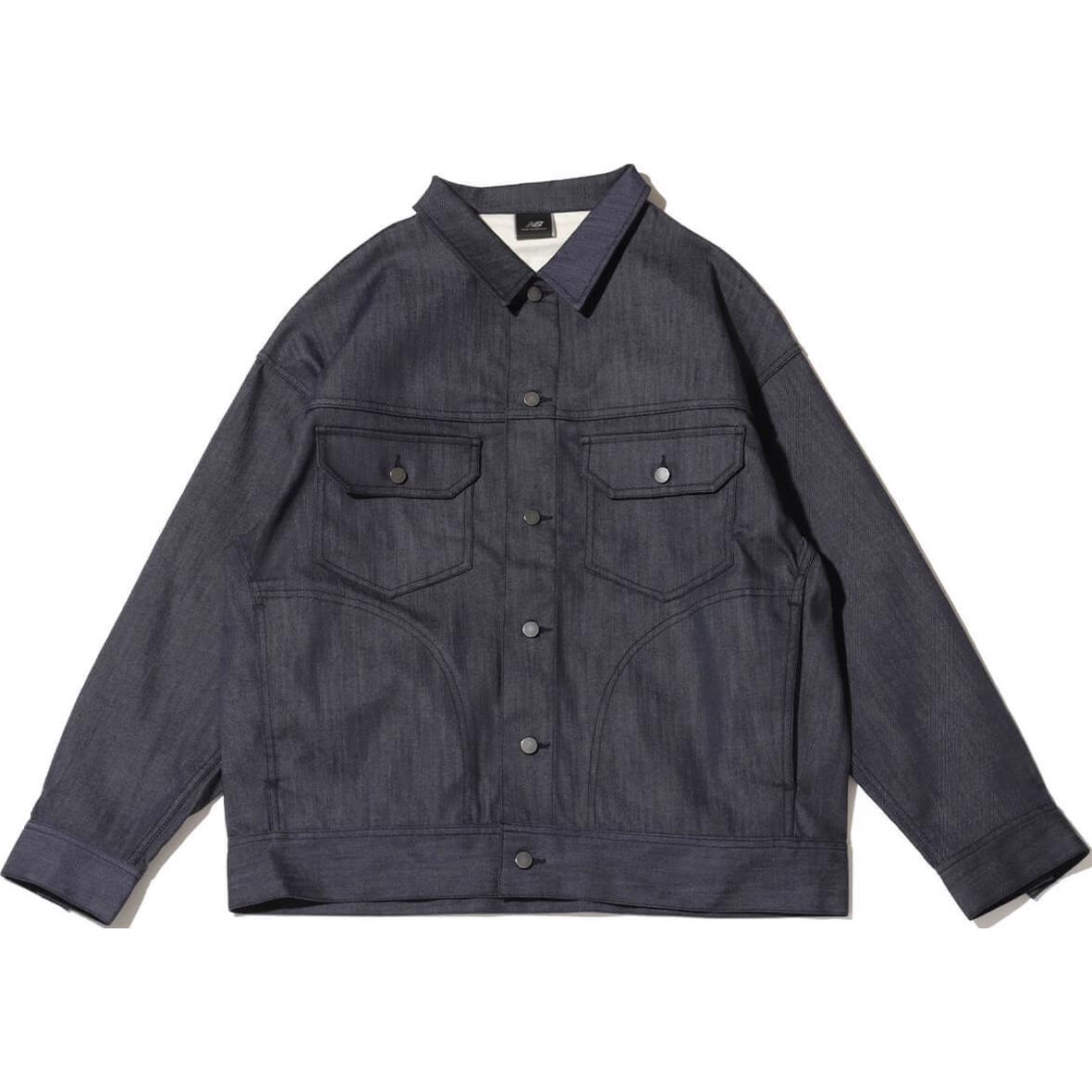 New Balance MET24 SS24 Denim Unisex Grey Button-Up Retro Logo Long Sleeve Shirt amj45026-in