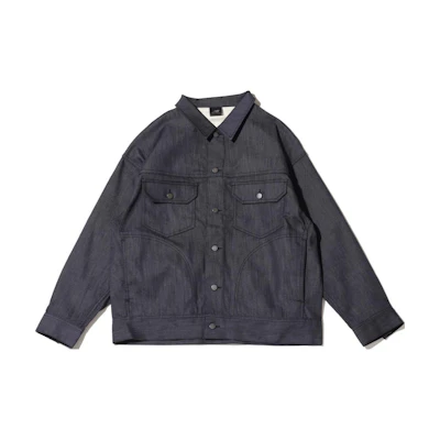 New Balance MET24 SS24 Denim Unisex Grey Button-Up Retro Logo Long Sleeve Shirt amj45026-in
