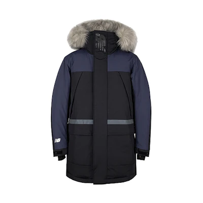 New Balance Mid-Length Hooded Down Jacket in Navy Blue for Winter NP943041-BK