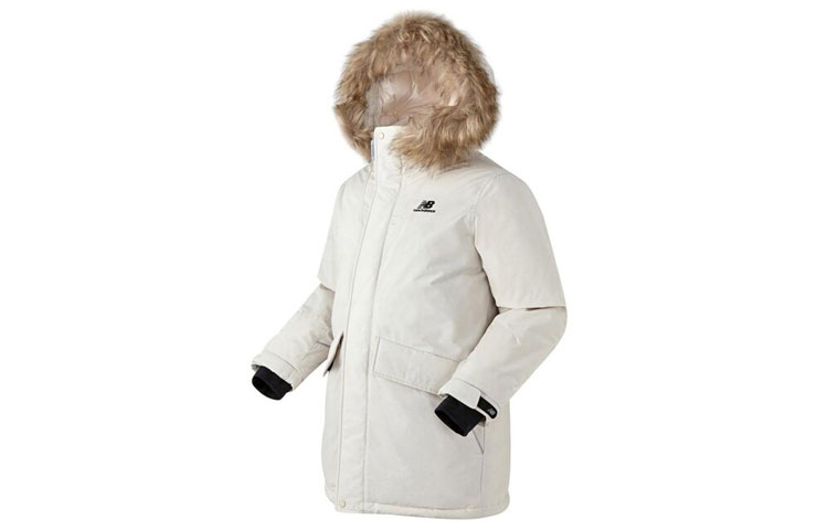 New Balance Mid-Length Hooded Down Jacket Winter Couple Style Ivory White. NBNPA43053-IV