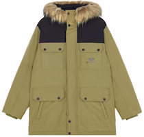 New Balance Military Green Colorblock Windproof Down Parka with Fur Trim. AMJ13329-OV New Balance Military Green Colorblock Windproof Down Parka with Fur Trim. AMJ13329-OV