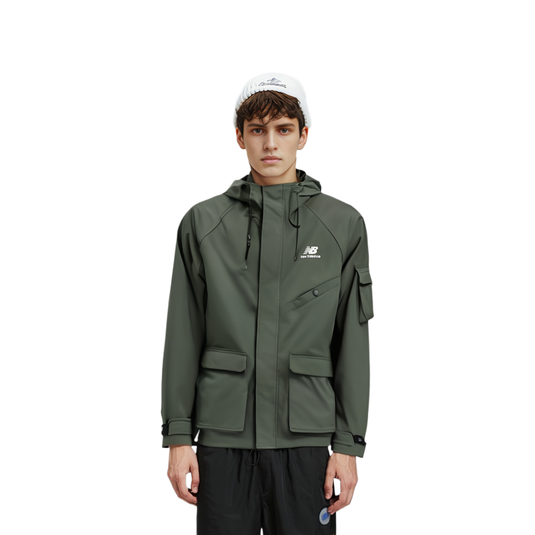 Shop New Balance 军绿色多口袋工装夹克 男女通用 AMJ31320-DON