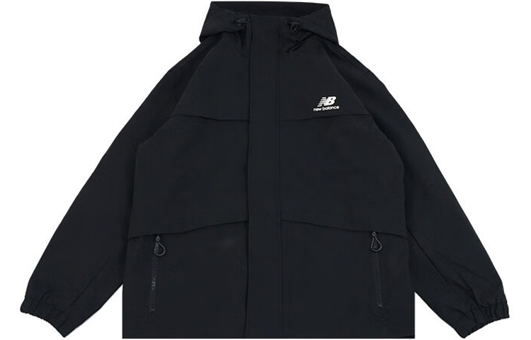 Order New Balance Jaket Kasual Rajut Logo Monokrom Hitam AMJ33359-BK