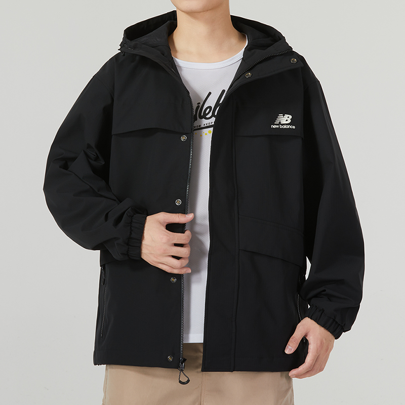 Shop New Balance Jaket Kasual Rajut Logo Monokrom Hitam AMJ33359-BK