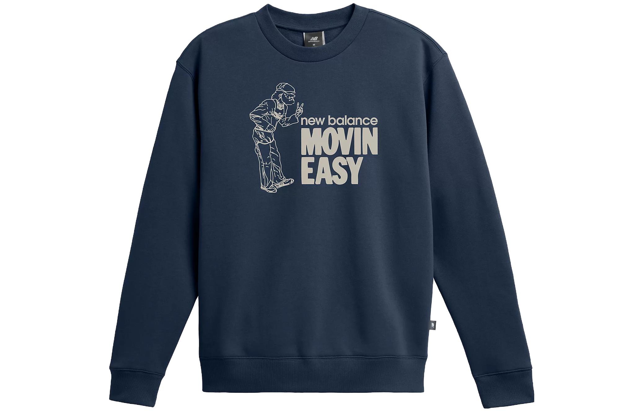 New Balance Movin Easy Crew Blue Letter Print Long-Sleeve Sweatshirt MT33902-NNY