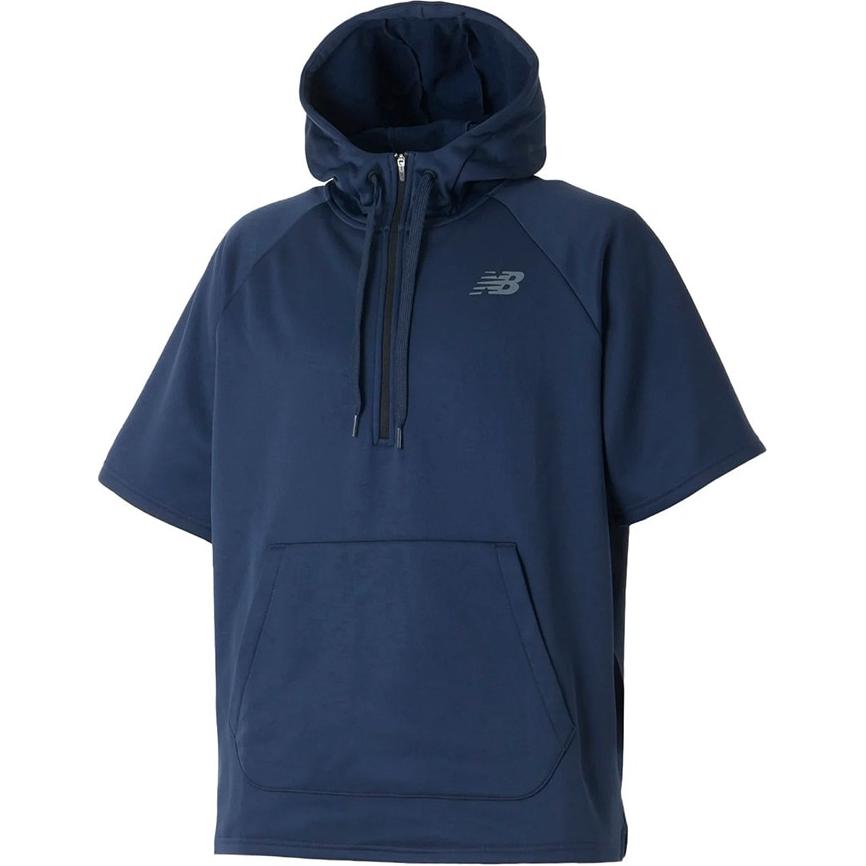 New Balance Navy Blue Logo Hoodie Short-Sleeve Sweatshirt MT21714N-GO