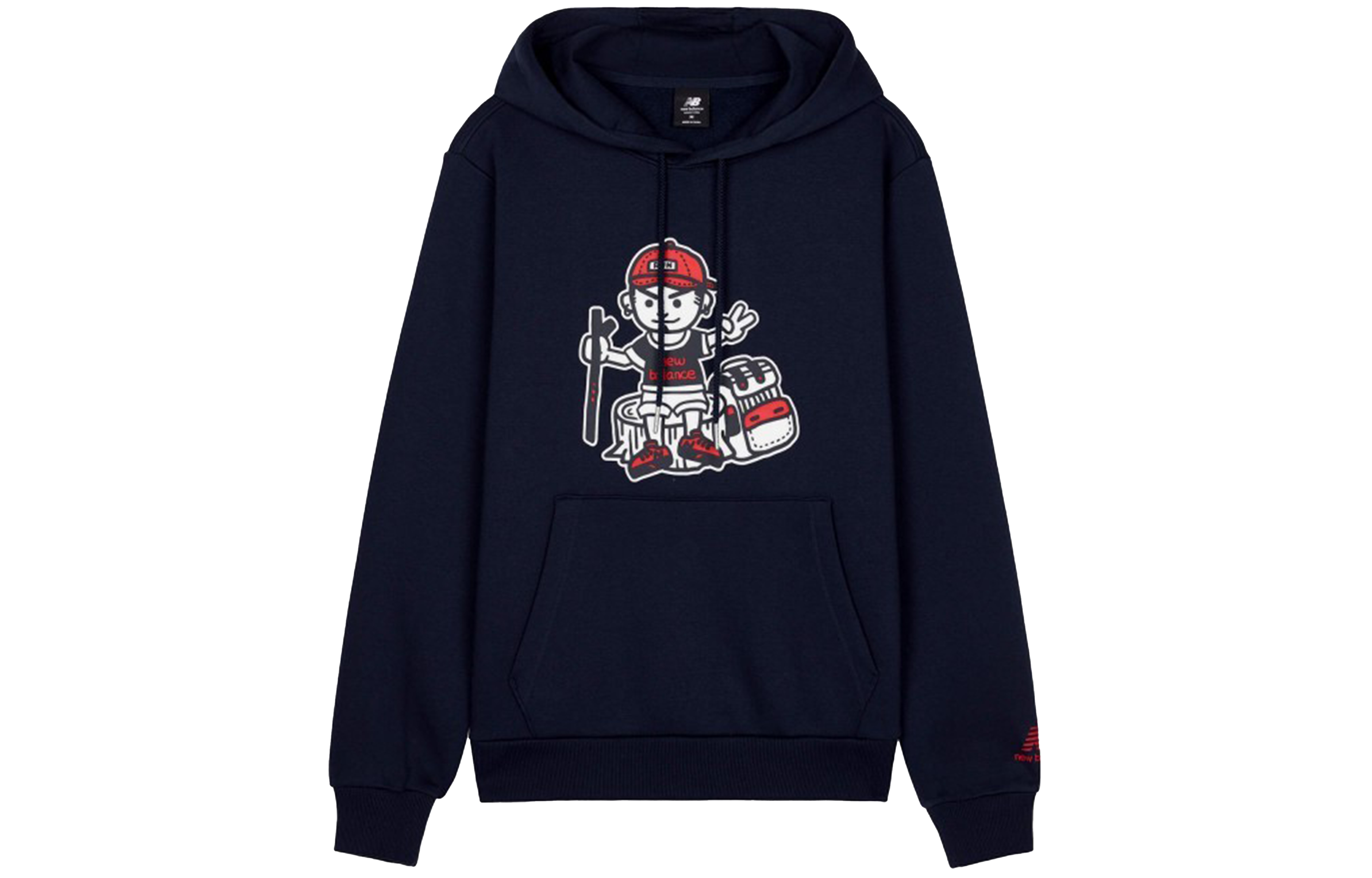 New Balance Navy Blue Printed Pullover Hoodie Classic Style AMT03339-NV
