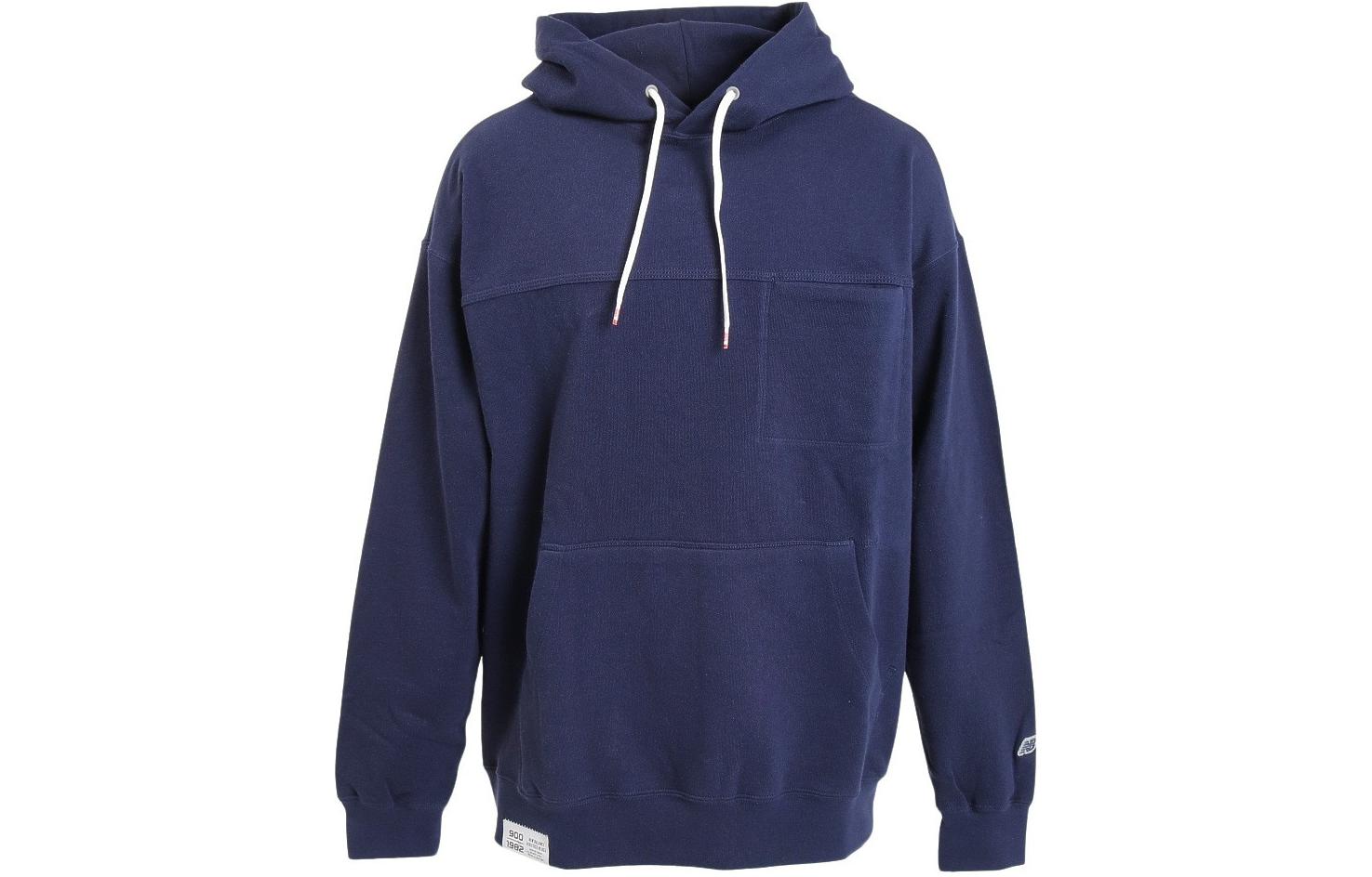 New Balance Navy Pullover Hoodie with Logo Patch and Front Pocket AMT25075-PGM