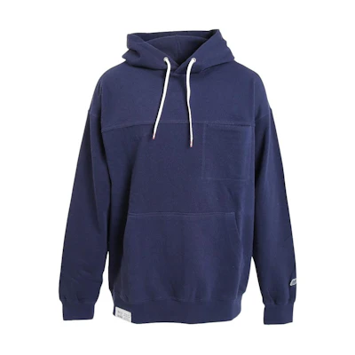 New Balance Navy Pullover Hoodie with Logo Patch and Front Pocket AMT25075-PGM