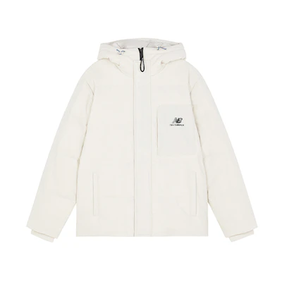 New Balance NBX Logo White Down Jacket Winter Warm Hooded Coat White. AMJ13331-BE