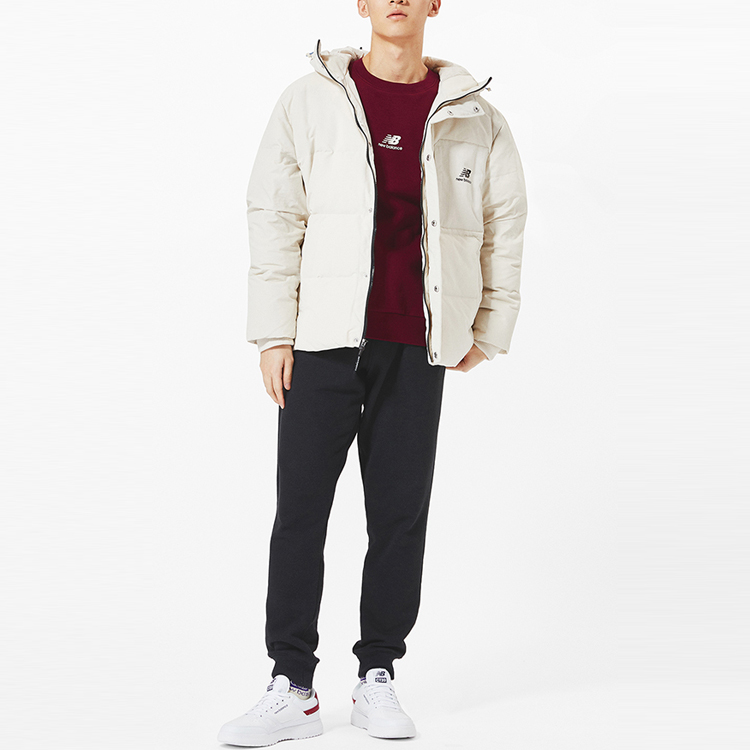 Shop New Balance NBX Logo White Down Jacket Winter Warm Hooded Coat White. AMJ13331-BE