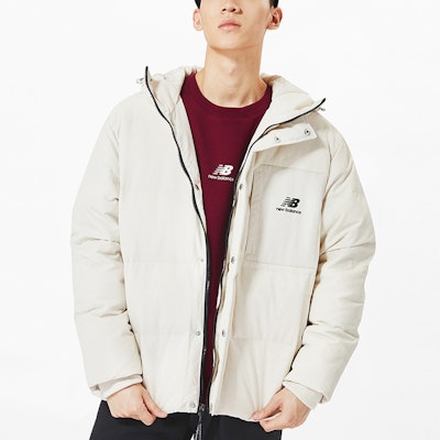 ニューバランス NBX ロゴ ホワイト ダウンジャケット 冬用 暖かい フード付きコート. AMJ13331-BE Purchase ニューバランス NBX ロゴ ホワイト ダウンジャケット 冬用 暖かい フード付きコート. AMJ13331-BE