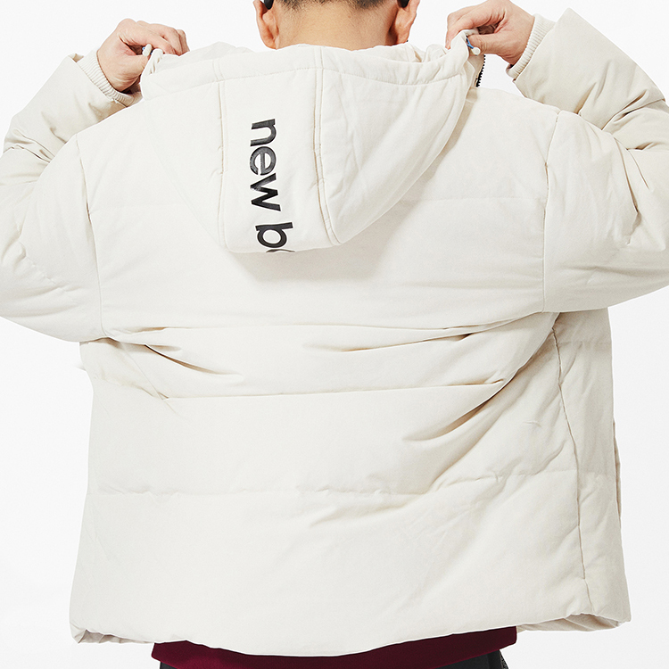 Details for New Balance NBX Logo White Down Jacket Winter Warm Hooded Coat White. AMJ13331-BE