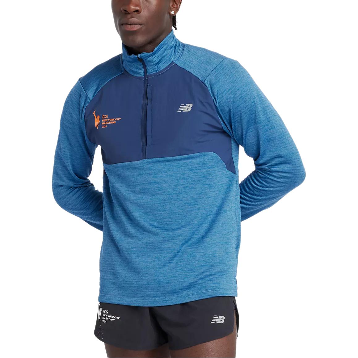 New Balance NYC Marathon Heat Grid Fleece Sweatshirt Men Heron Blue MT43204M-HEB