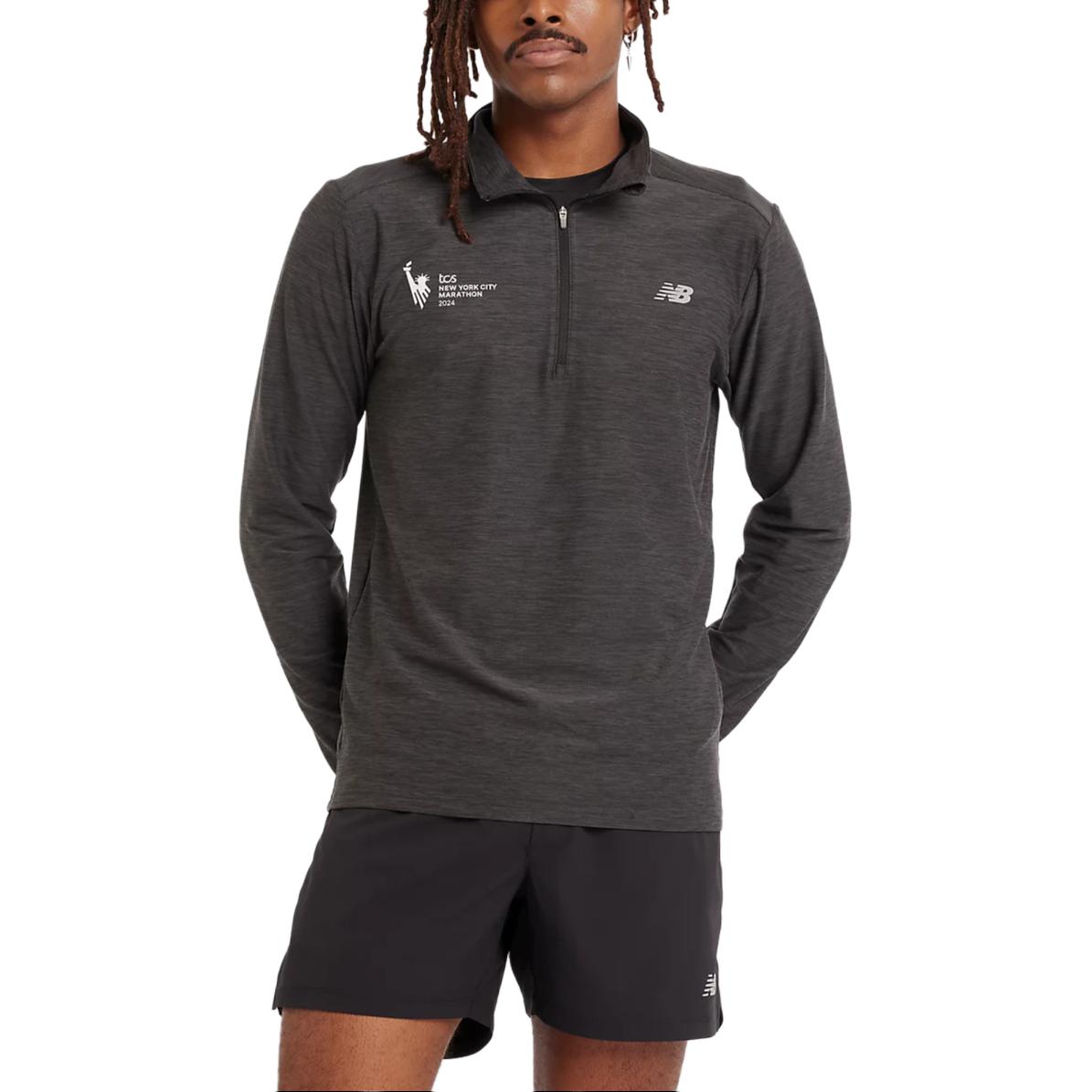 New Balance NYC Marathon TCS Space Dye 1/4 Zip Pullover Sweatshirt Black MT43915M-BKH