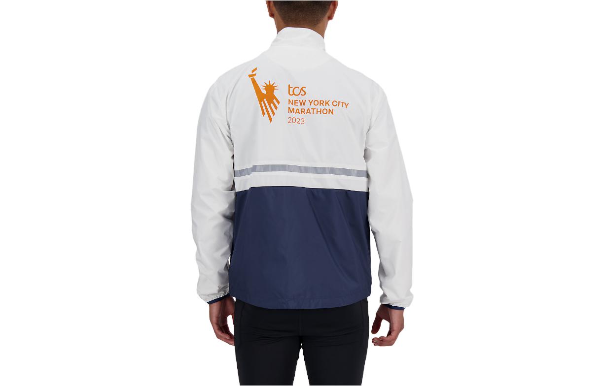 Lookbook New Balance NYC Marathon White Logo Print Zip-Up Jacket  Long Sleeve. MJ33200-MWT