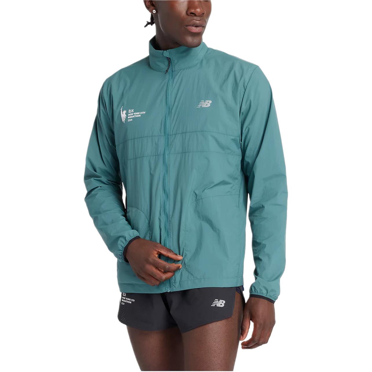 New Balance NYC Marathon Windproof Waterproof Jacket Green Foldable MJ43276M-NUS