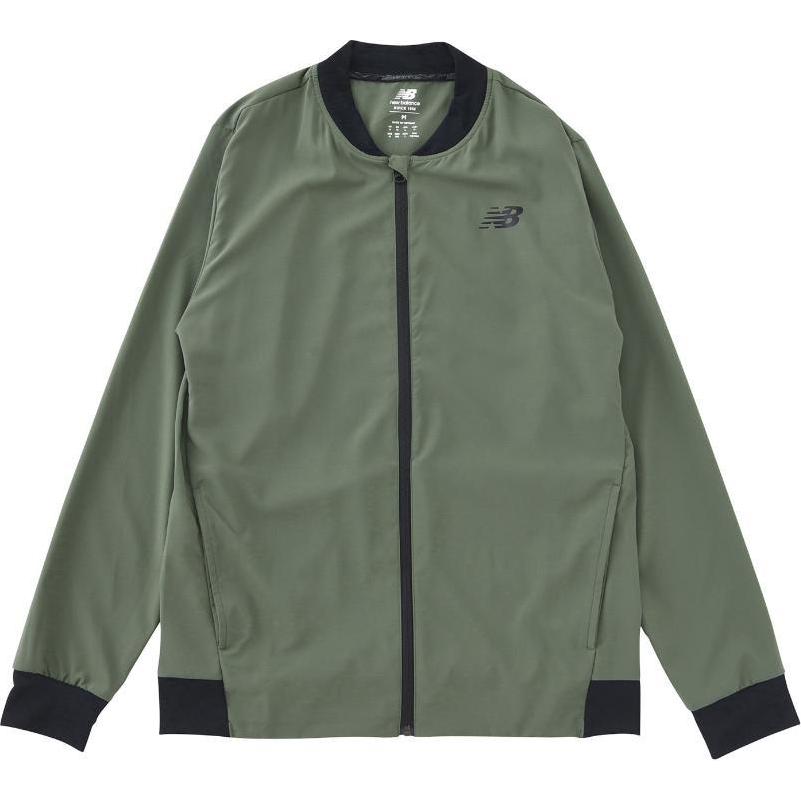 New Balance Olive Green Logo Print Baseball Collar Zip Jacket MJ31017-DON