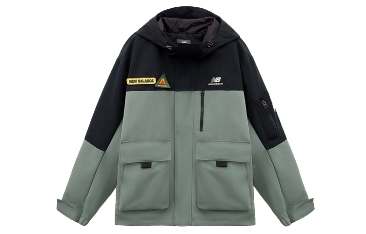 New Balance Outdoor Multi-Pocket Jacket Black Green Colorblock Unisex Hoodie NAA89023-GRN